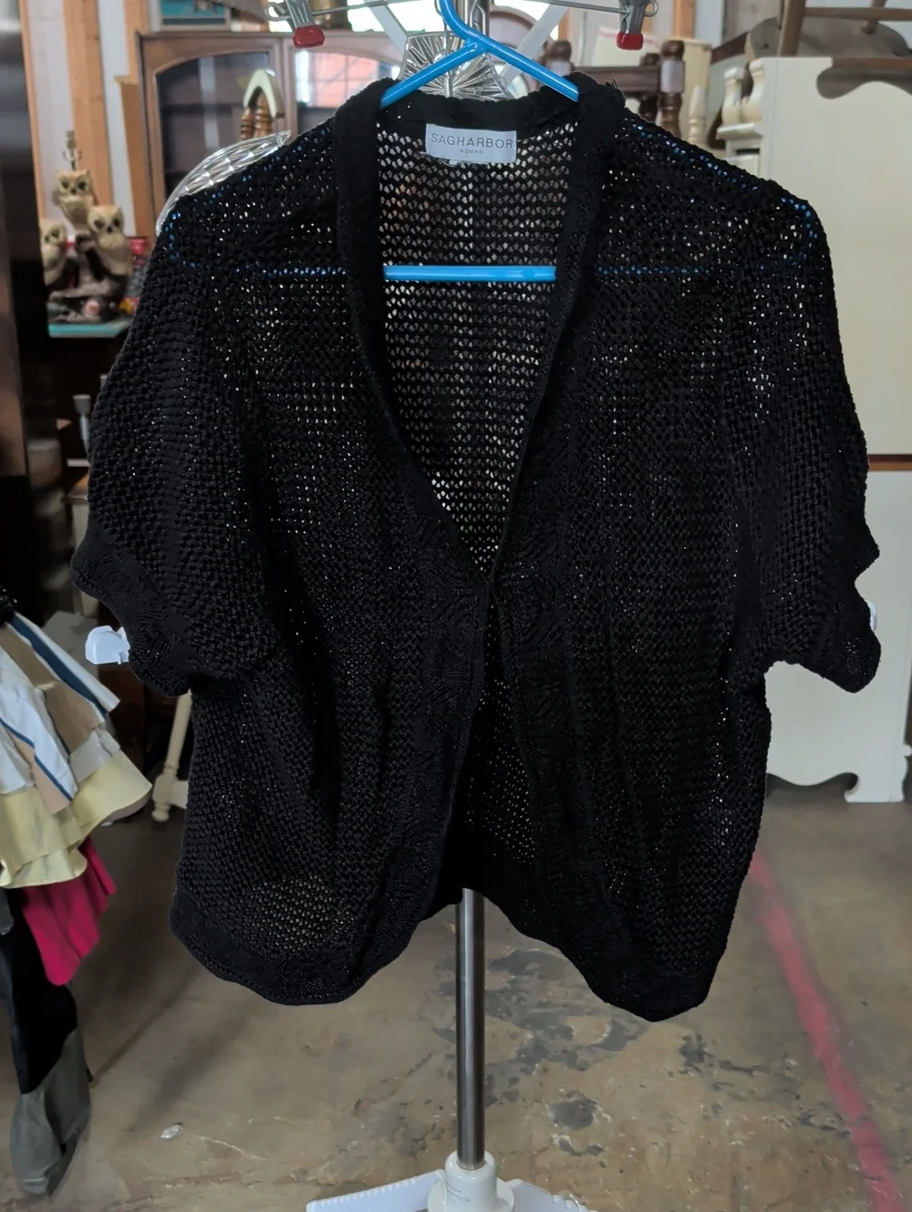 Sag Harbor Black Open-Weave Short Sleeve Cardigan